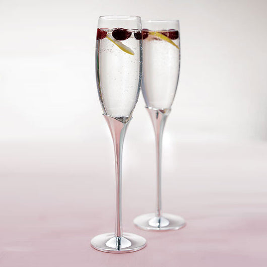 Silver Tulip Stem Wedding Champagne Flutes