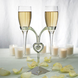 Glass Flutes With Silver Stand Wedding Champagne Glasses