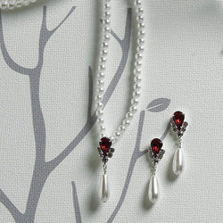 Pear Shaped Crystal with White Pearl Drop Jewelry 3 Piece Set Aqua Je