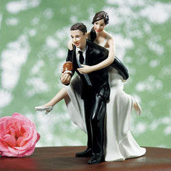 Football Piggy Back Bride and Groom Cake Topper Dark Skin Tone