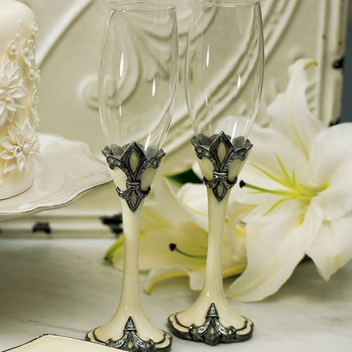 Fleur De Lis Wedding Champagne Flutes